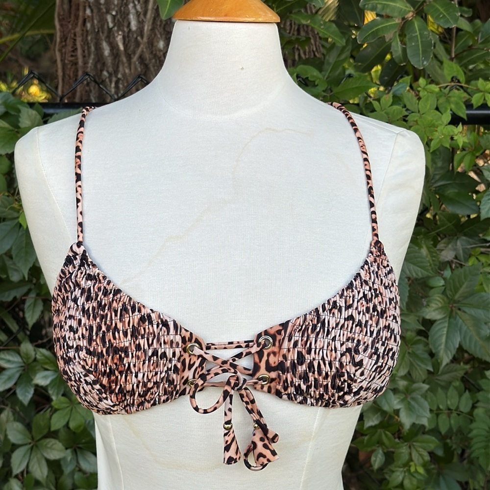 Victoria’s Secret leopard print bikini, lace up, smocked fabric, size medium - Picture 2 of 6